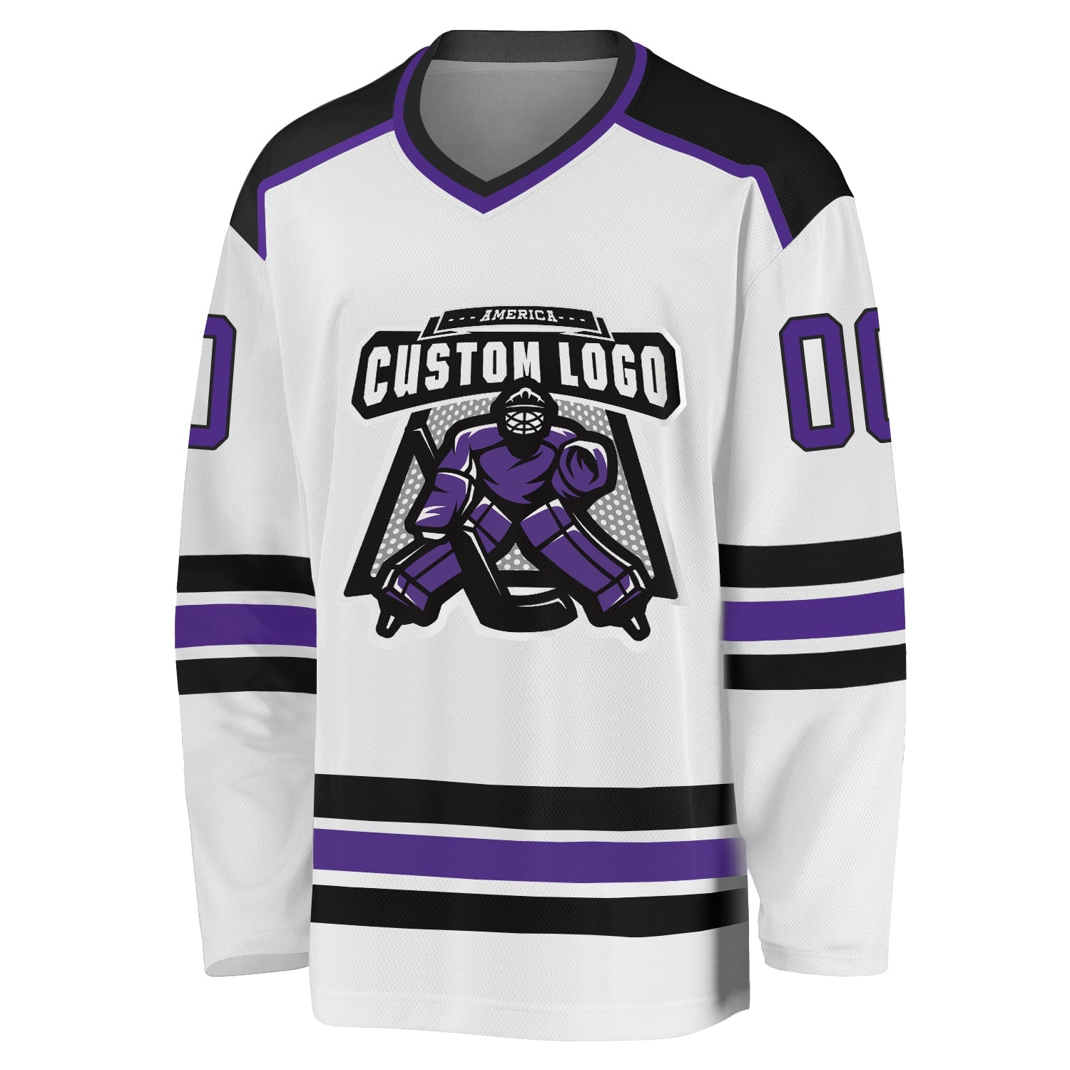 Custom White Purple-Black Hockey Jersey view 2