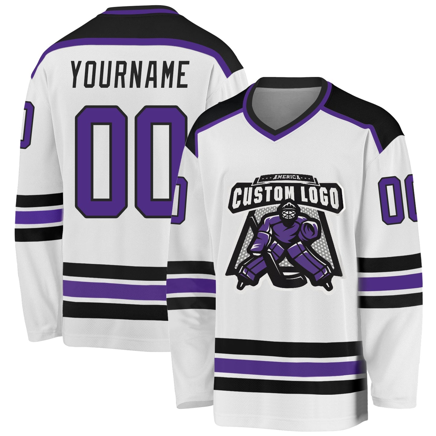 Custom White Purple-Black Hockey Jersey - Main View