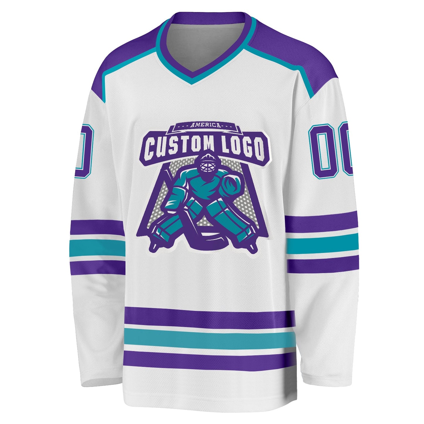 Custom White Purple-Teal Hockey Jersey view 2