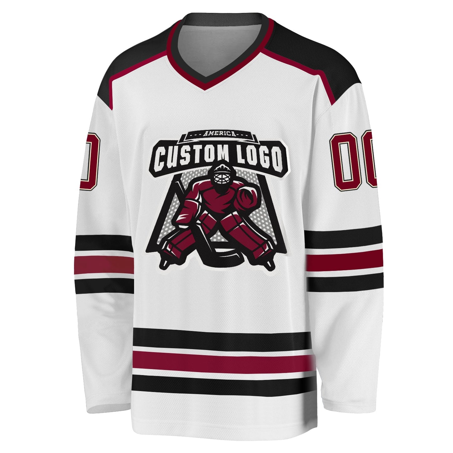 Custom White Maroon Cream-Black Hockey Jersey view 2