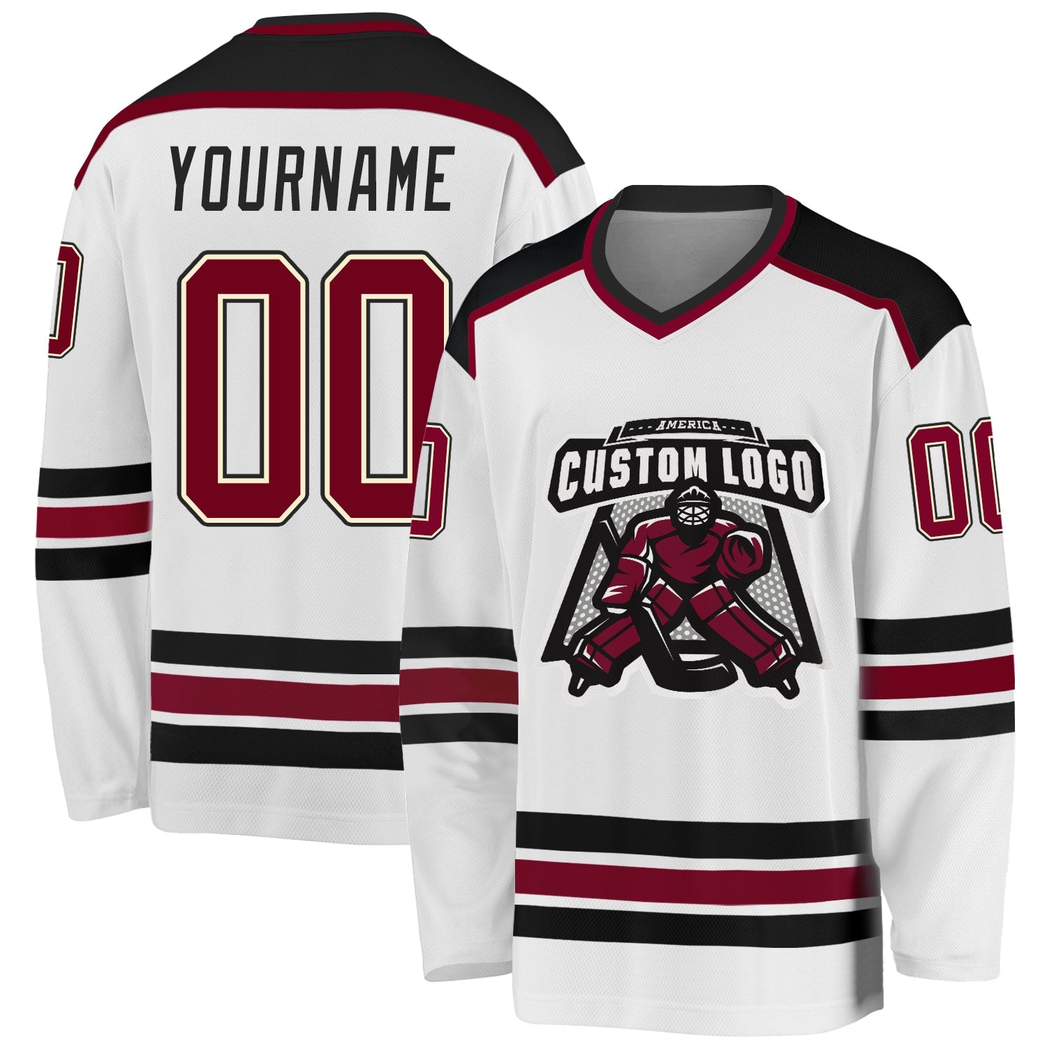 Custom White Maroon Cream-Black Hockey Jersey - Main View