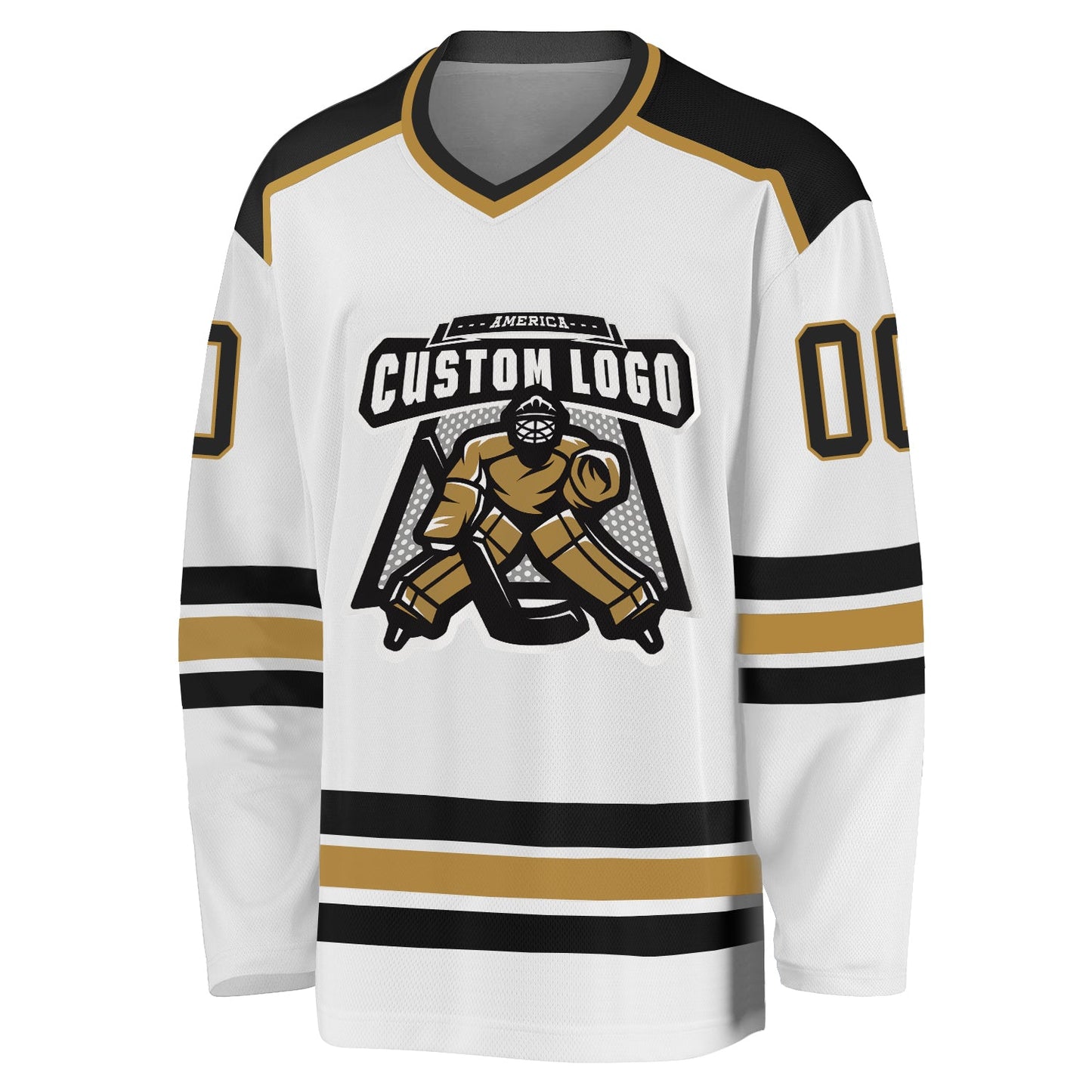 Custom White Black-Old Gold Hockey Jersey view 2