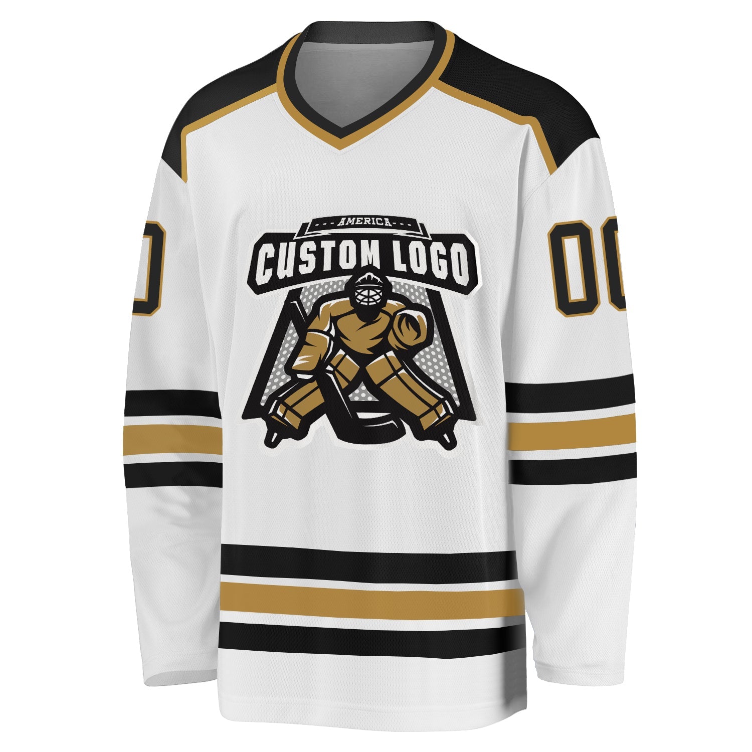 Custom White Black-Old Gold Hockey Jersey view 2