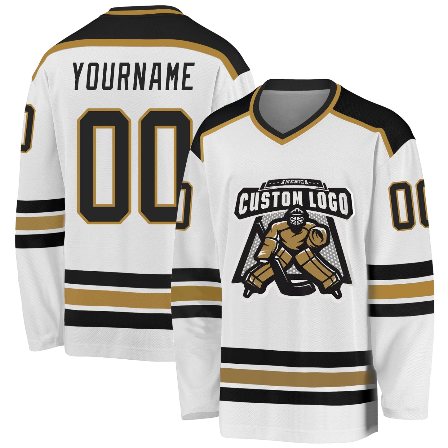 Custom White Black-Old Gold Hockey Jersey - Main View