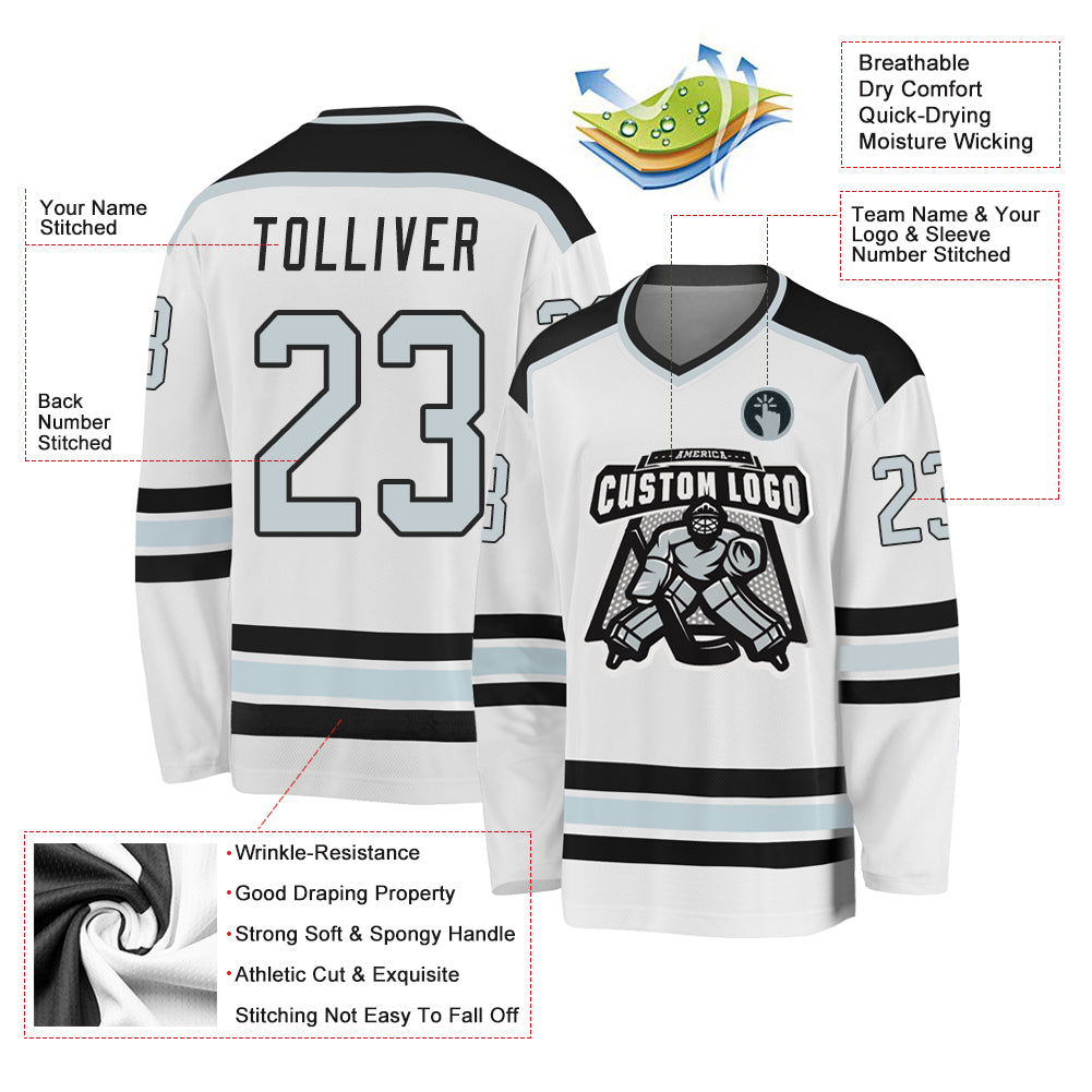 Custom White Silver-Black Hockey Jersey view 3