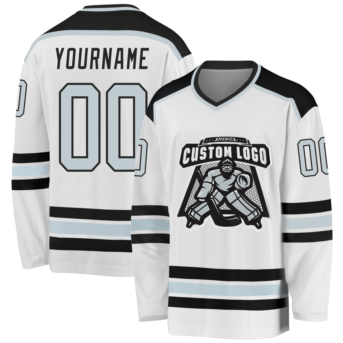 Custom White Silver-Black Hockey Jersey - Main View
