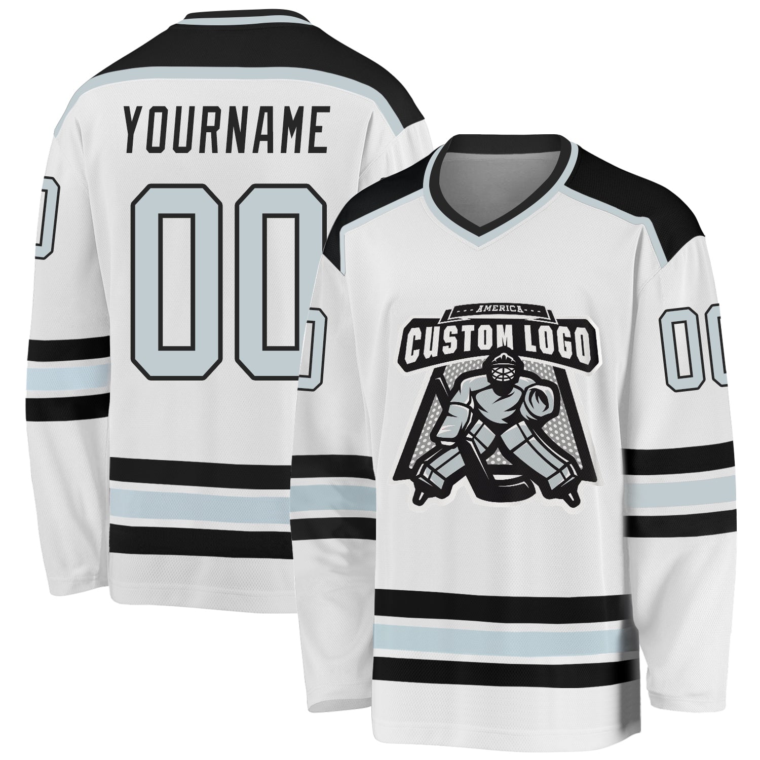 Custom White Silver-Black Hockey Jersey - Main View