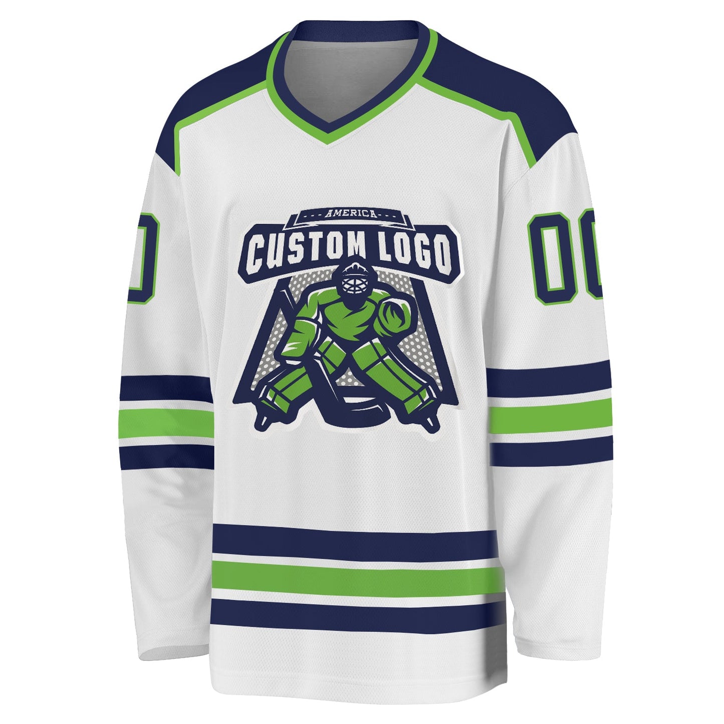 Custom White Navy-Neon Green Hockey Jersey view 2