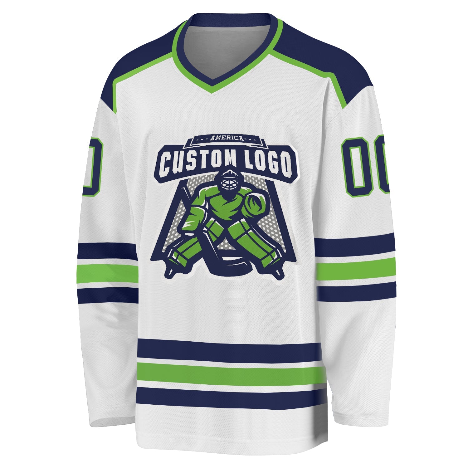 Custom White Navy-Neon Green Hockey Jersey view 2