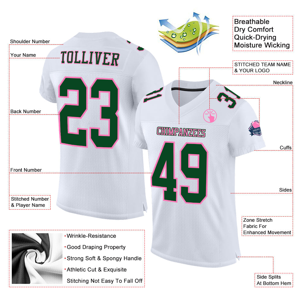 Custom White Green-Pink Mesh Authentic Football Jersey view 2