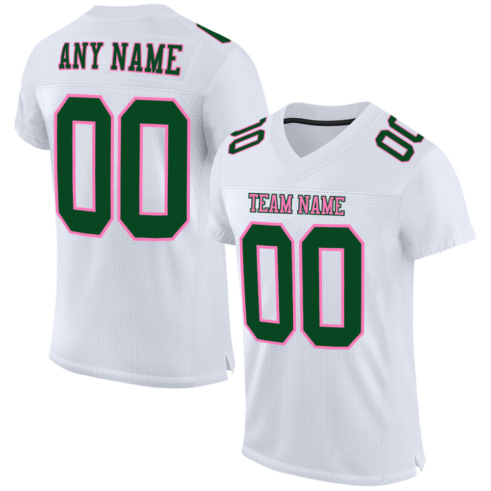 Custom White Green-Pink Mesh Authentic Football Jersey - Main View