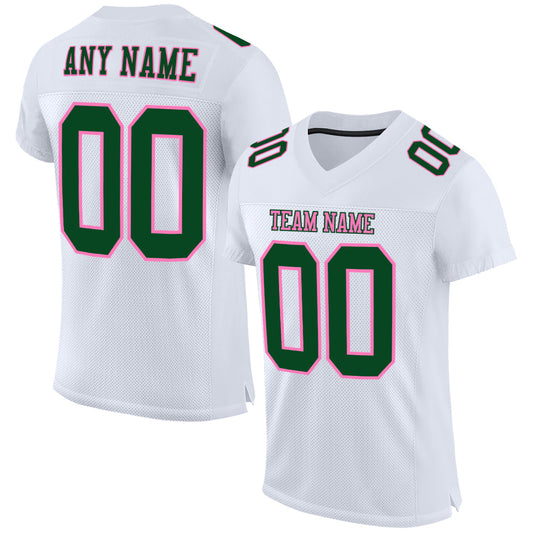 Custom White Green-Pink Mesh Authentic Football Jersey - Main View