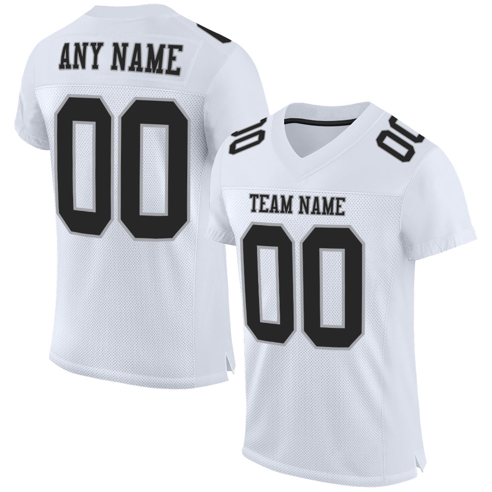 Custom White Black-Gray Mesh Authentic Football Jersey - Main View