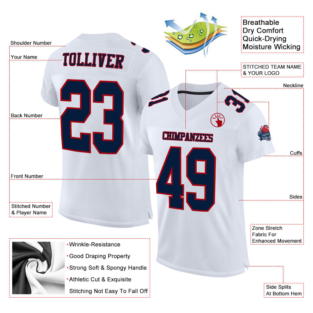 Custom White Navy-Red Mesh Authentic Football Jersey view 2