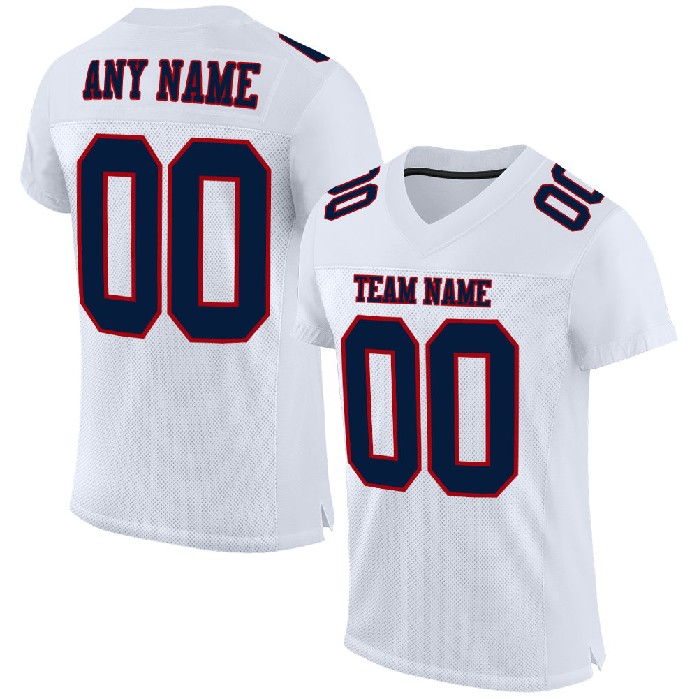 Custom White Navy-Red Mesh Authentic Football Jersey - Main View