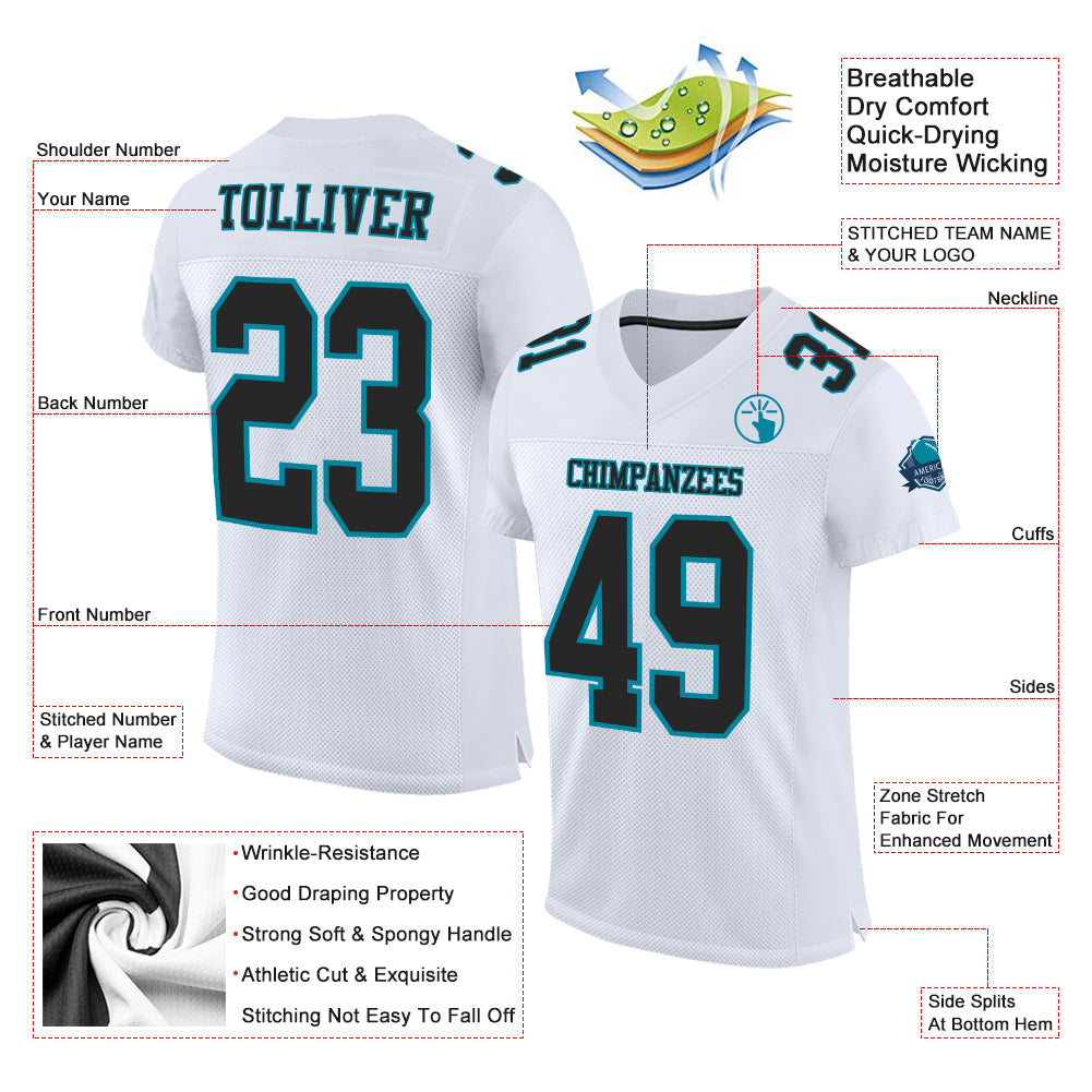 Custom White Black-Teal Mesh Authentic Football Jersey view 2