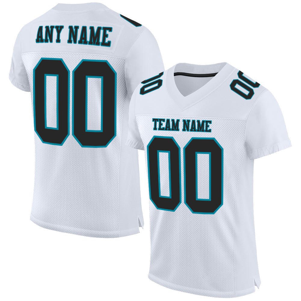 Custom White Black-Teal Mesh Authentic Football Jersey - Main View