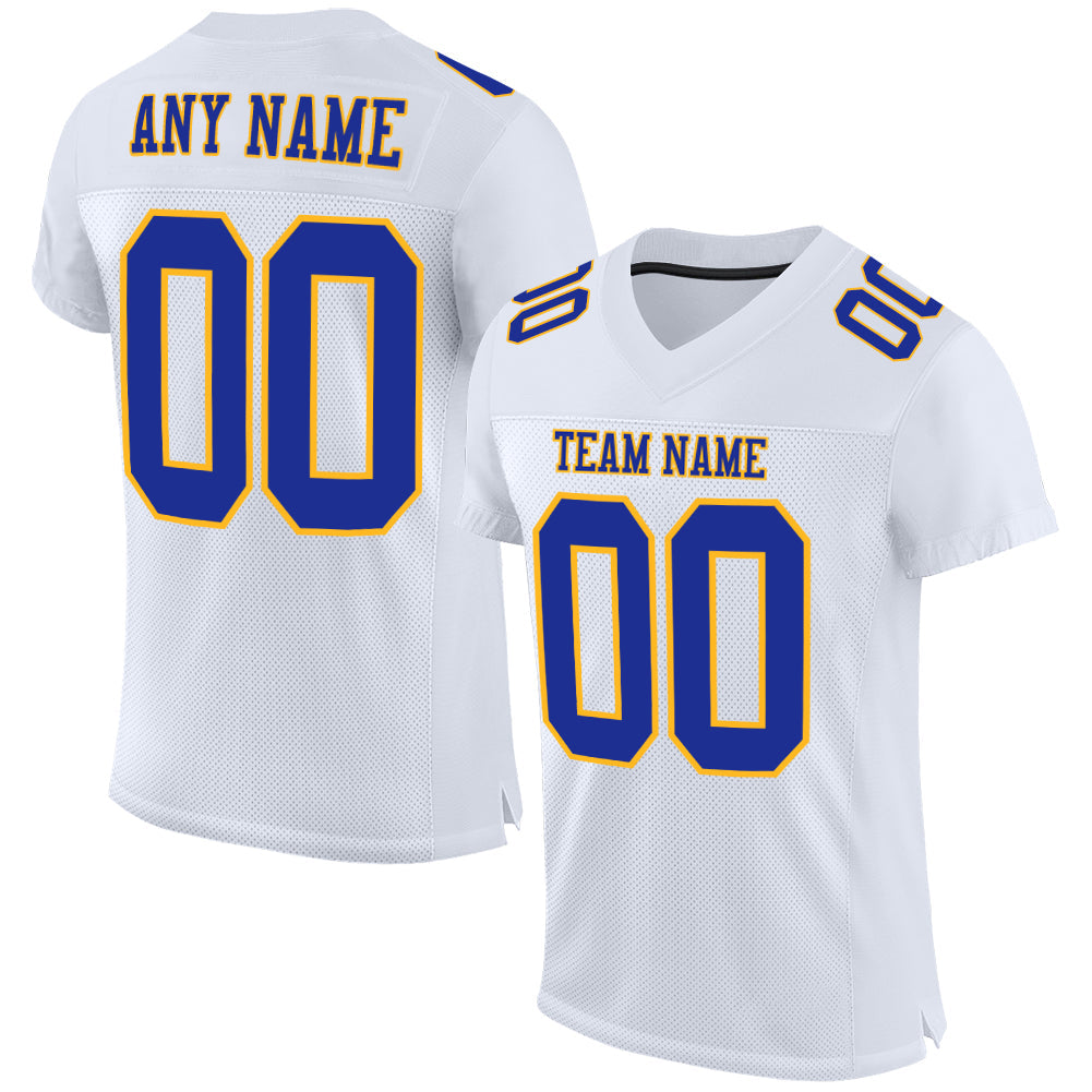 Custom White Royal-Gold Mesh Authentic Football Jersey - Main View