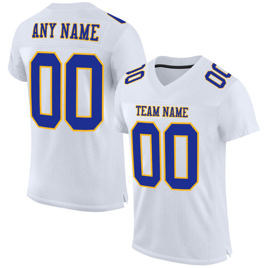 Custom White Royal-Gold Mesh Authentic Football Jersey - Main View