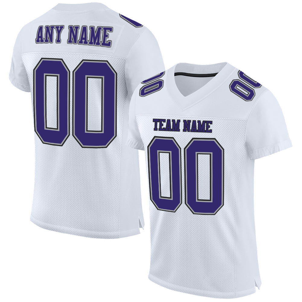 Custom White Purple Gray-Black Mesh Authentic Football Jersey - Main View