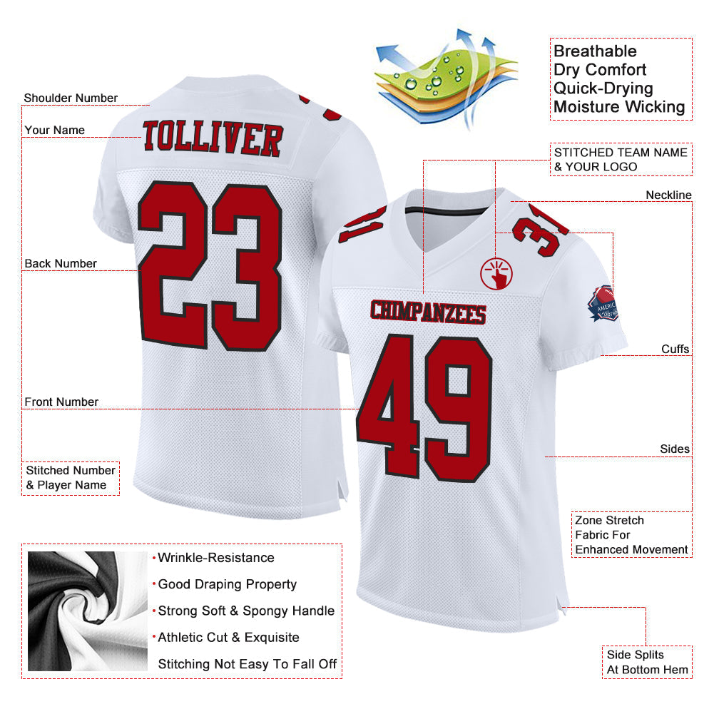 Custom White Red-Black Mesh Authentic Football Jersey view 2