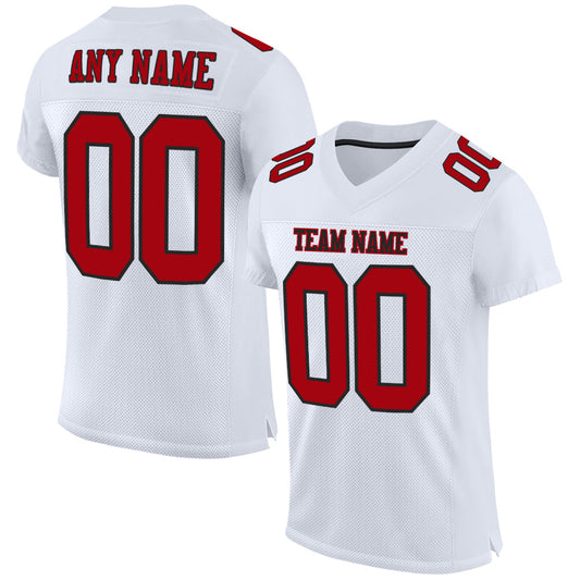Custom White Red-Black Mesh Authentic Football Jersey - Main View