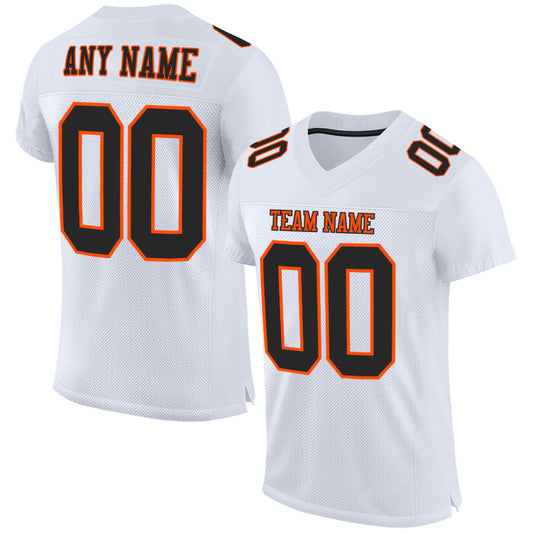 Custom White Black-Orange Mesh Authentic Football Jersey - Main View