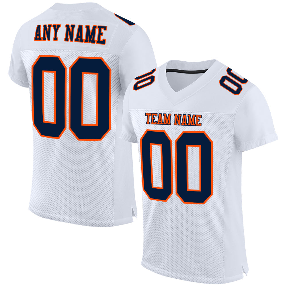 Custom White Navy-Orange Mesh Authentic Football Jersey - Main View