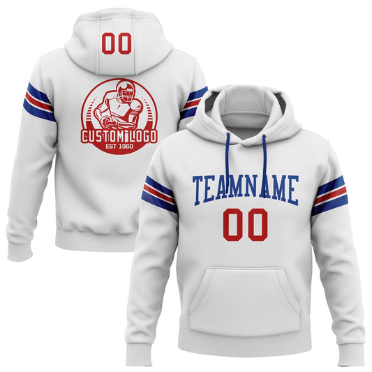 Custom Stitched White Red-Royal Football Pullover Sweatshirt Hoodie - Main View