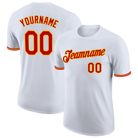 Custom White Red-Gold Performance T-Shirt - Main View