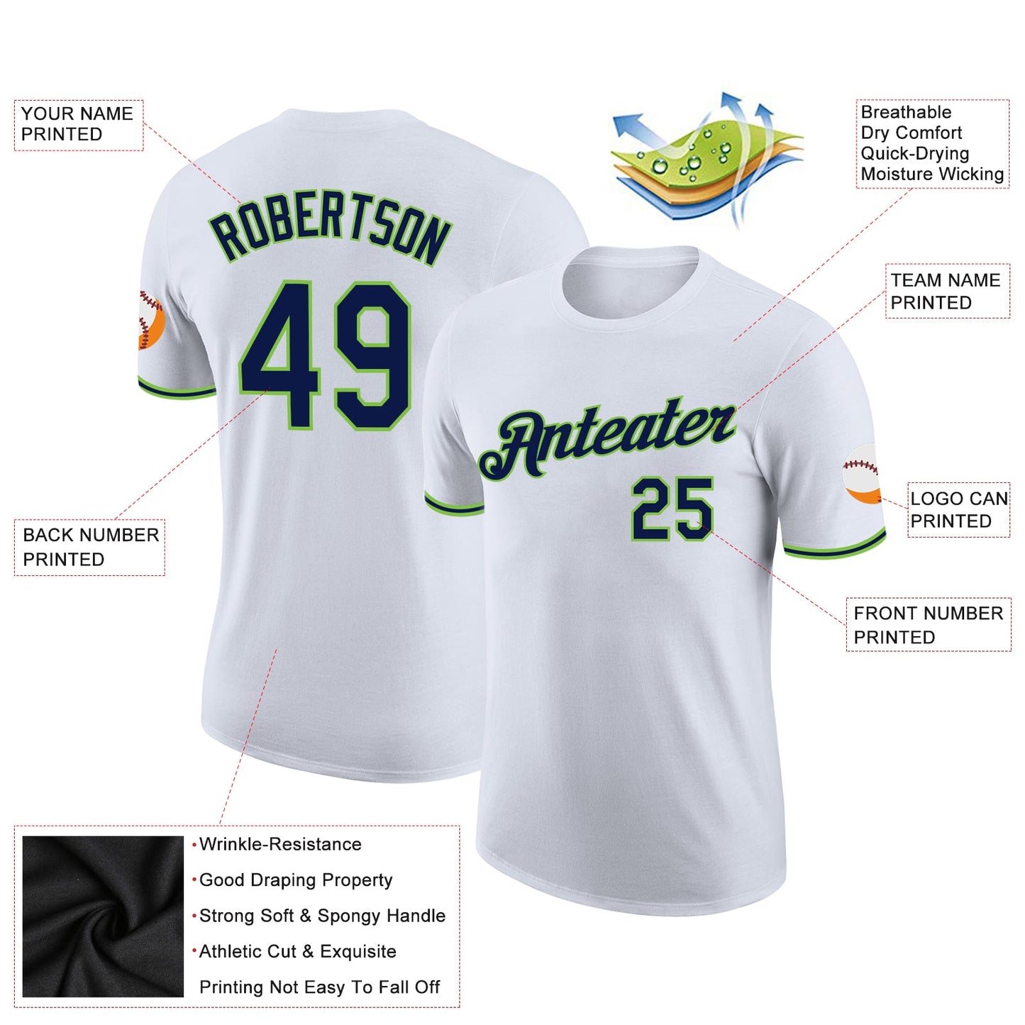 Custom White Navy-Neon Green Performance T-Shirt view 2
