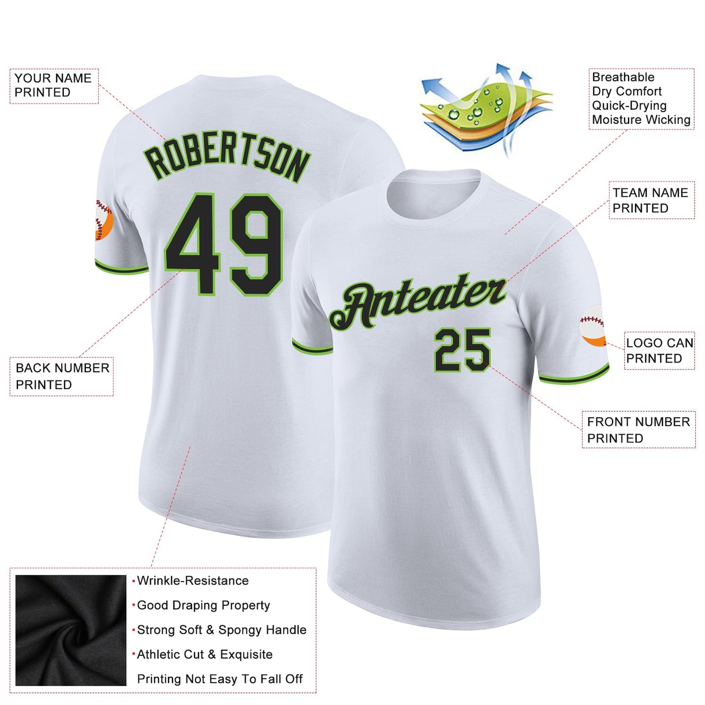 Custom White Black-Neon Green Performance T-Shirt view 2