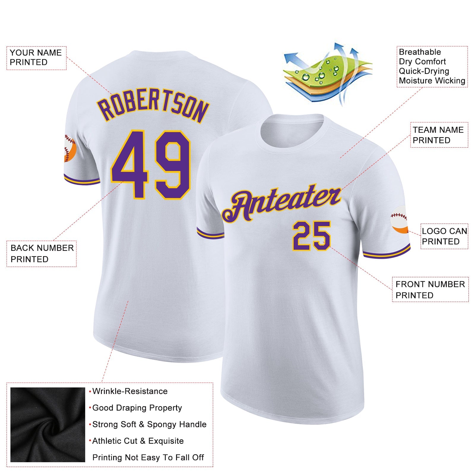 Custom White Purple-Gold Performance T-Shirt view 2