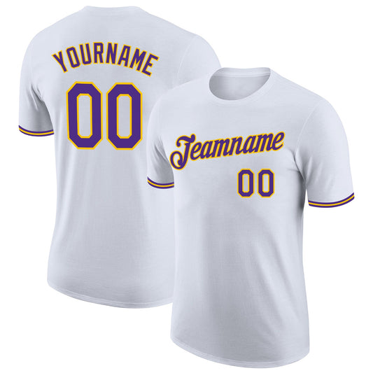 Custom White Purple-Gold Performance T-Shirt - Main View