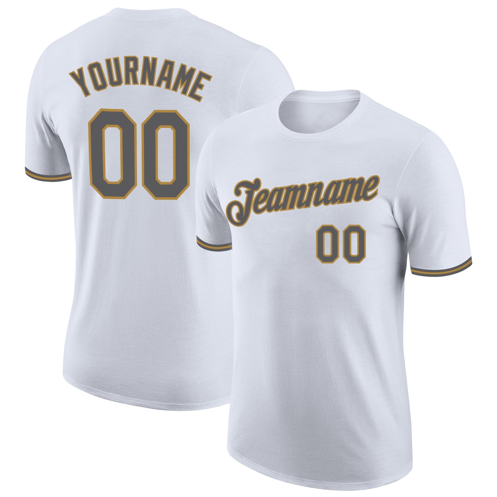 Custom White Steel Gray-Old Gold Performance T-Shirt - Main View