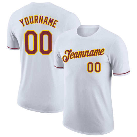 Custom White Burgundy-Gold Performance T-Shirt - Main View