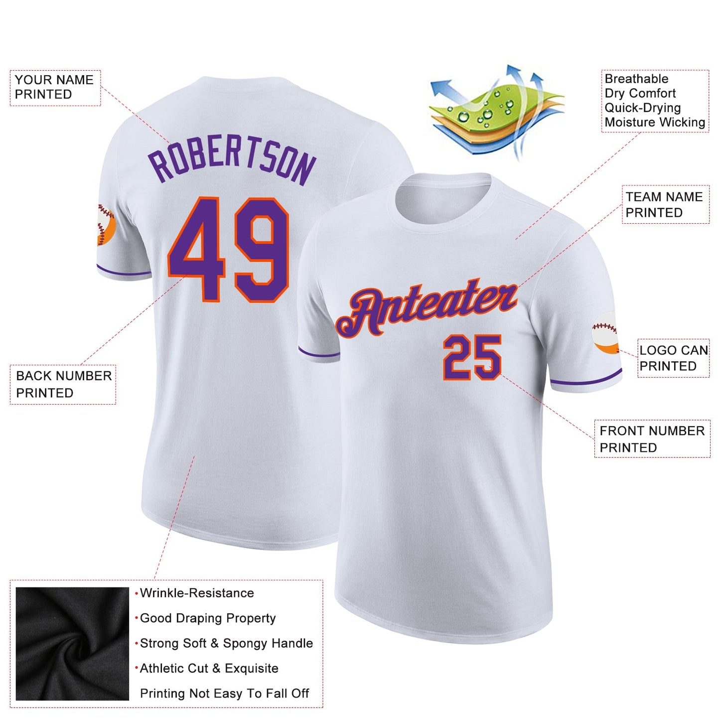 Custom White Purple-Orange Performance T-Shirt view 2