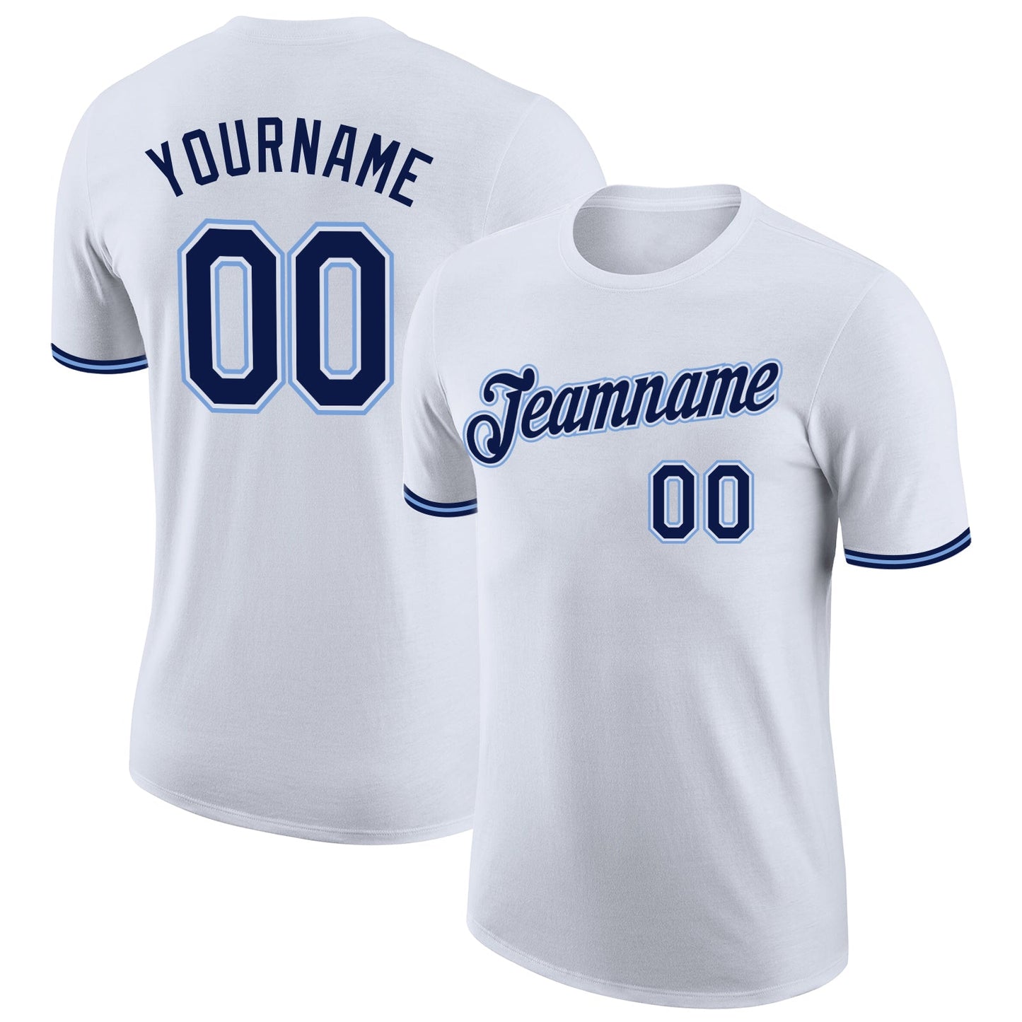 Custom White Navy-Powder Blue Performance T-Shirt - Main View
