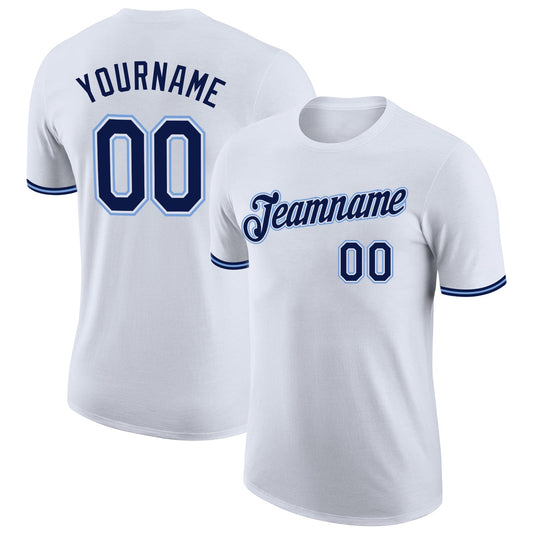 Custom White Navy-Powder Blue Performance T-Shirt - Main View