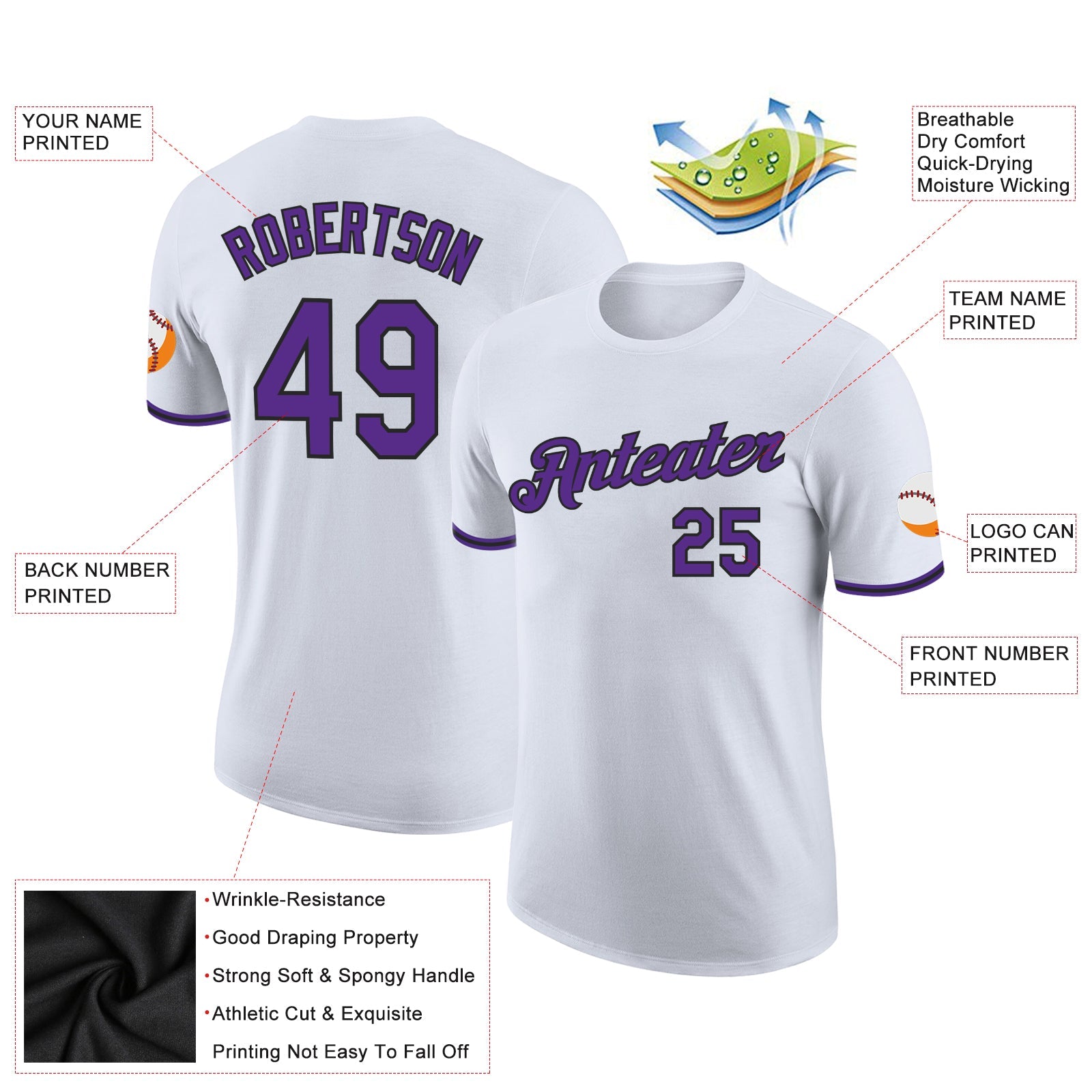 Custom White Purple-Black Performance T-Shirt view 2
