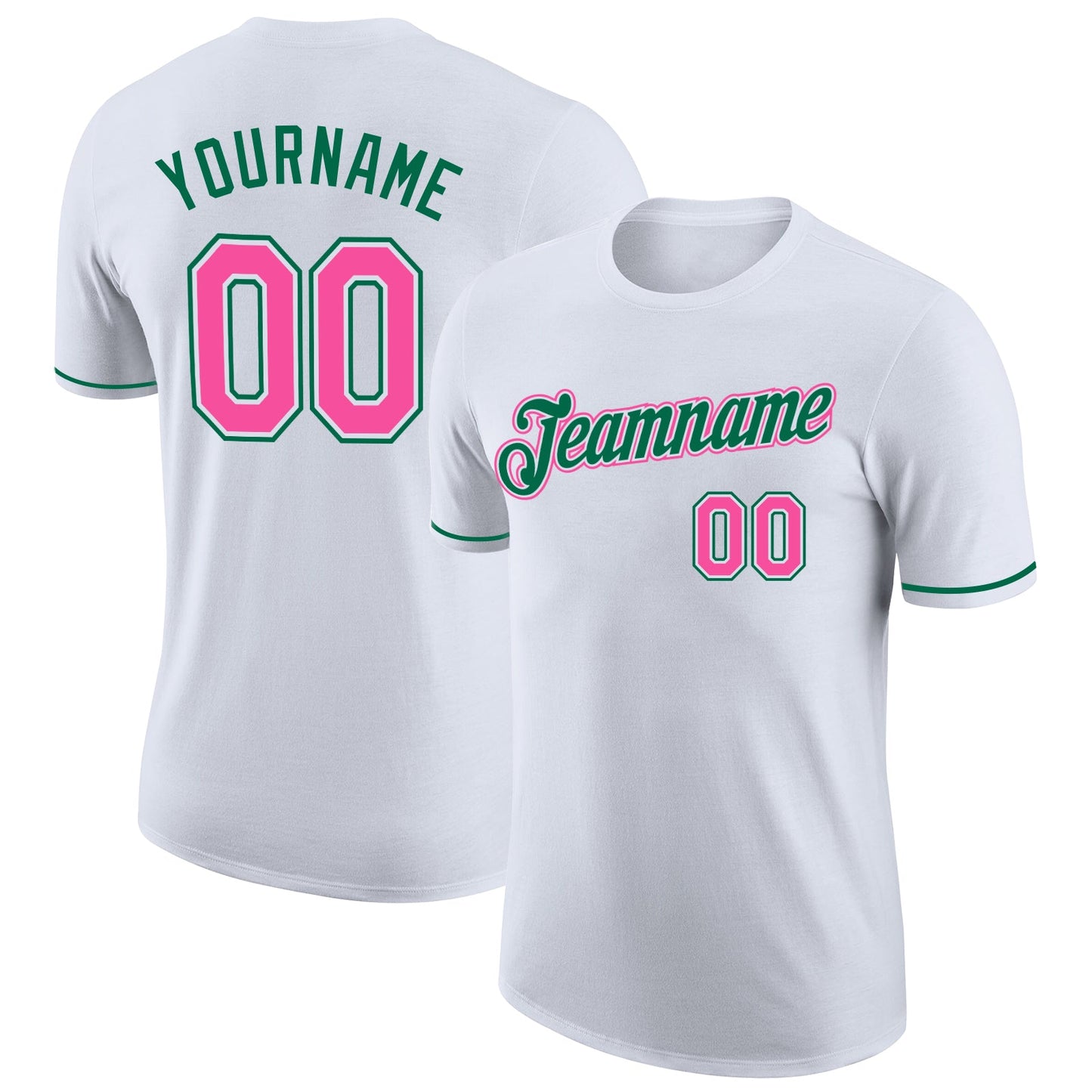 Custom White Pink-Kelly Green Performance T-Shirt - Main View