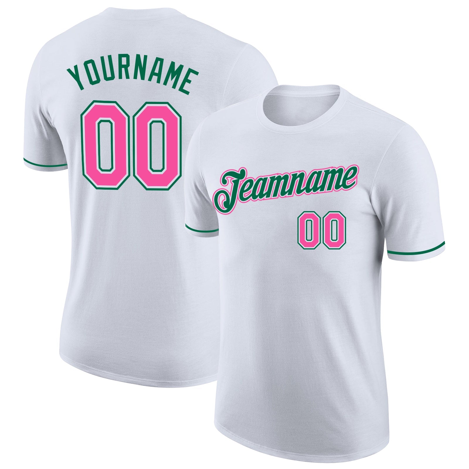 Custom White Pink-Kelly Green Performance T-Shirt - Main View