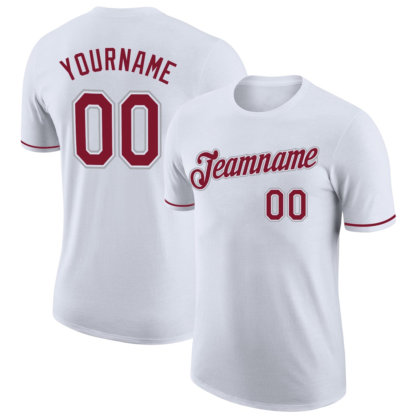 Custom White Crimson-Gray Performance T-Shirt - Main View