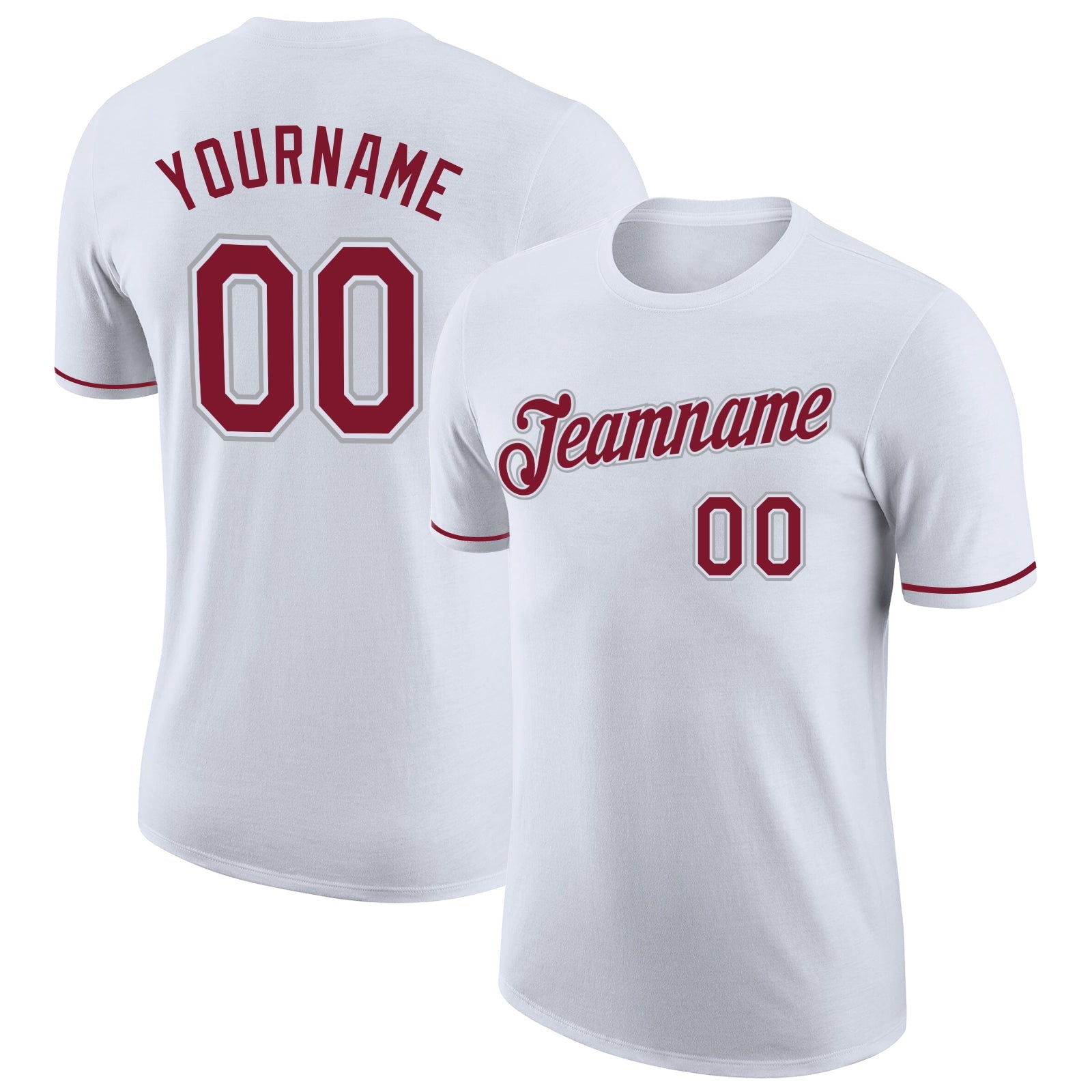 Custom White Crimson-Gray Performance T-Shirt - Main View