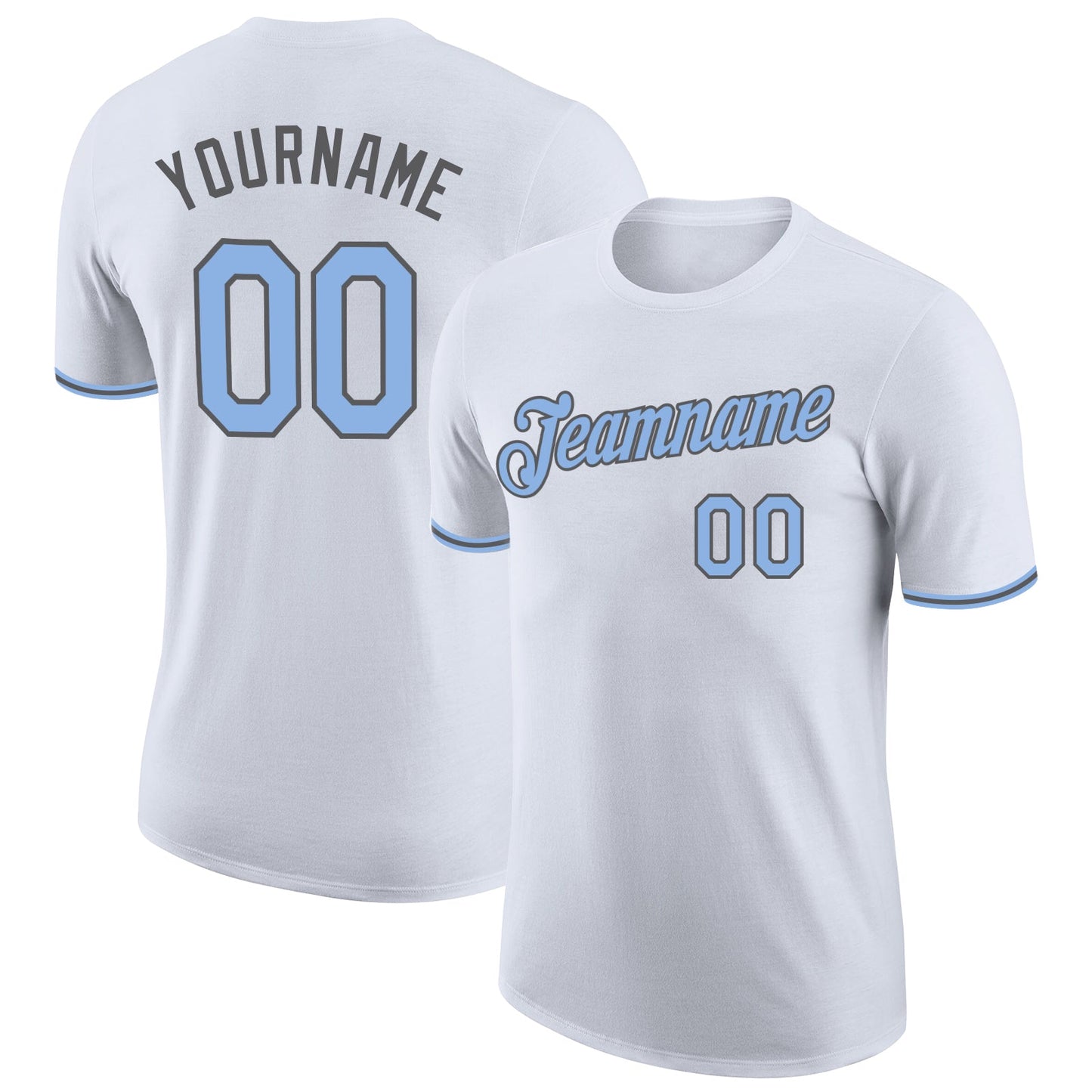 Custom White Light Blue-Steel Gray Performance T-Shirt - Main View