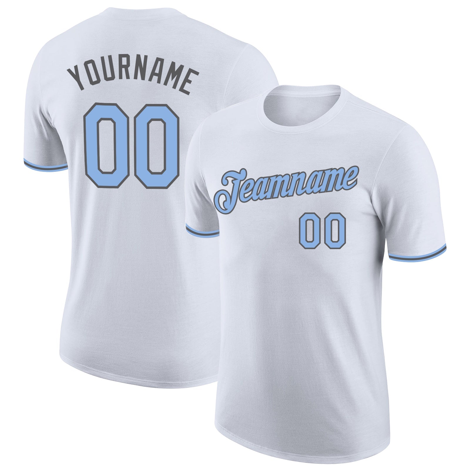 Custom White Light Blue-Steel Gray Performance T-Shirt - Main View