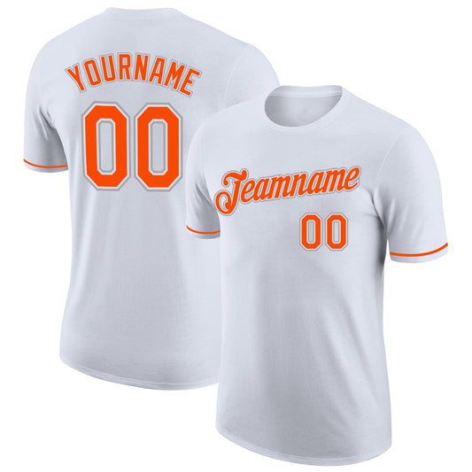Custom White Orange-Gray Performance T-Shirt - Main View