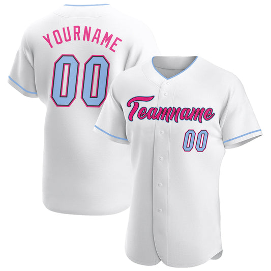 Custom White Light Blue Black-Hot Pink Authentic Baseball Jersey - Main View