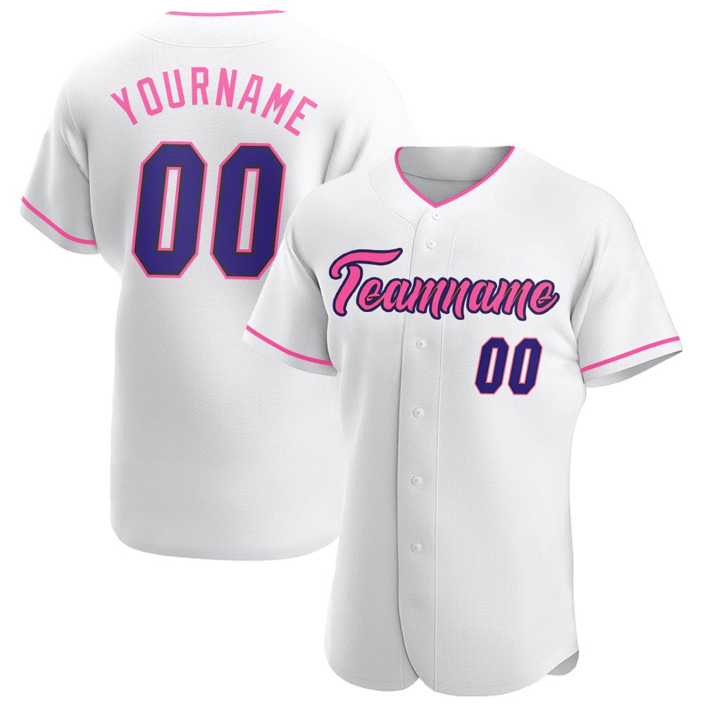 Custom White Dark Purple Black-Pink Authentic Baseball Jersey - Main View