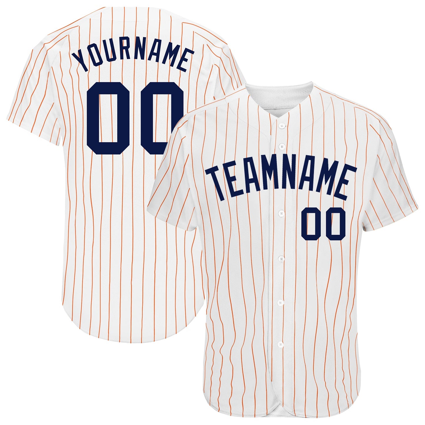 Custom White Orange Pinstripe Navy Authentic Baseball Jersey - Main View